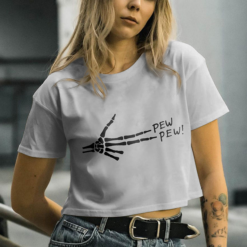 PEW PEW! SKELETON HAND PRINTED WOMEN'S TEES