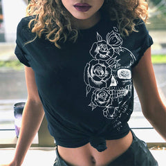 SKULL ROSES PRINT CLASSIC T-SHIRT